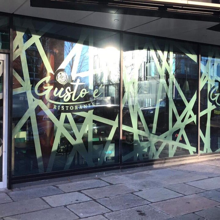 restaurant windows with etch effect film decor